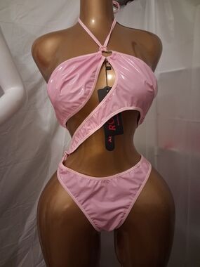 Pink Cutout Halter Monokini Bikini - Unbranded